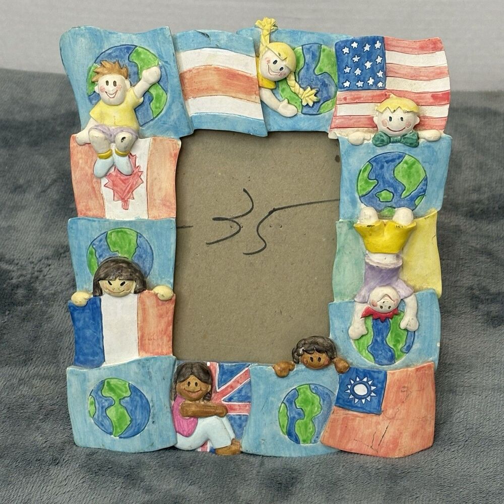 Vintage Children Of The Worlds Burnes Of Boston 3.5x5 Hand painted Picture Frame